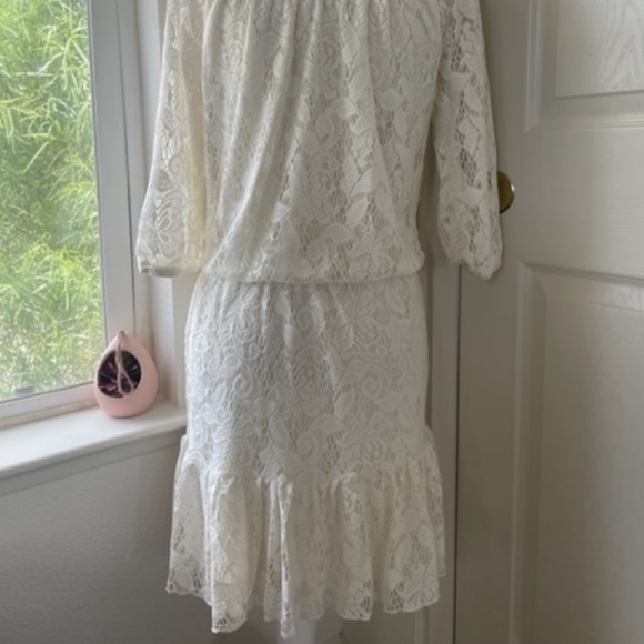 Vintage Off-White Sheer Lace Midi Dress, Romantic Cottagecore Prairie Aesthetic - Picture 9 of 10